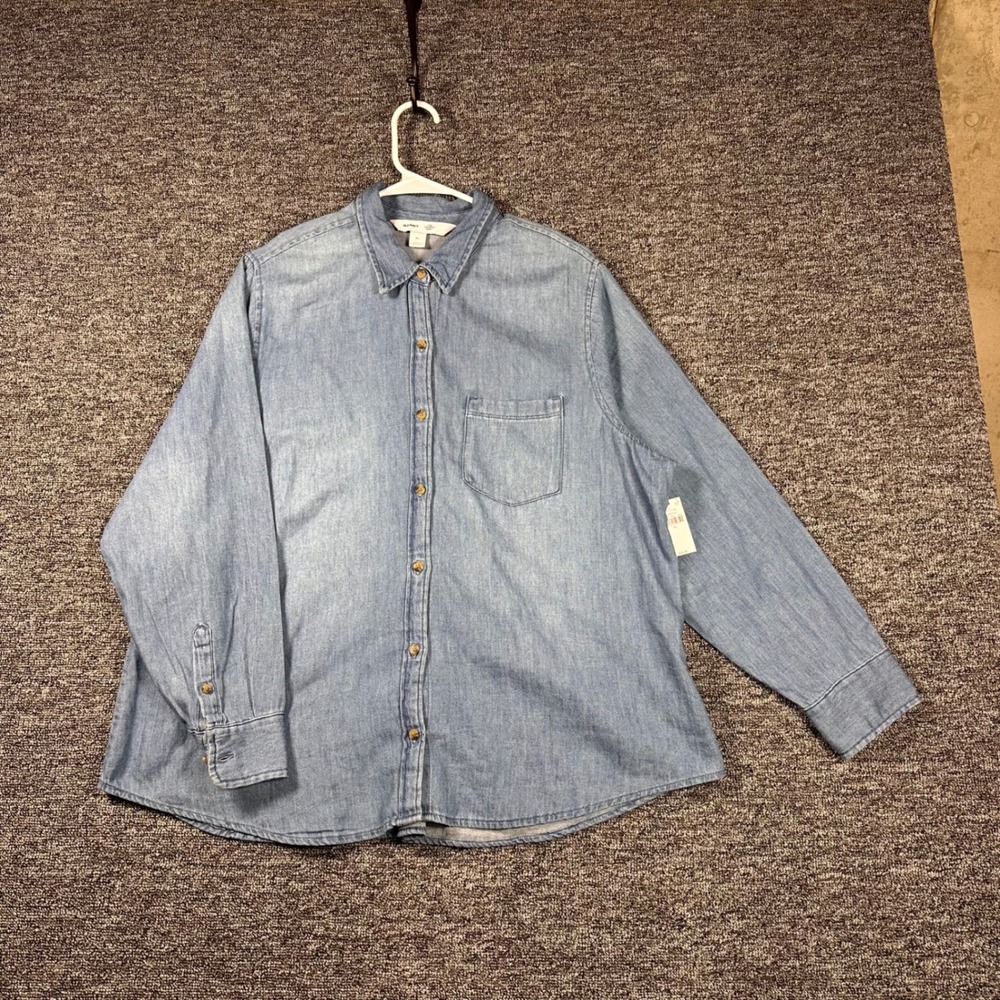 Old Navy Denim Button Down Shirt Mens XL Light Wash Blue Long Sleeve 576683-00-1